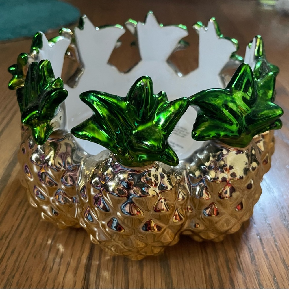 Bath & Body Works Gold and Green Pineapple Candle Holder